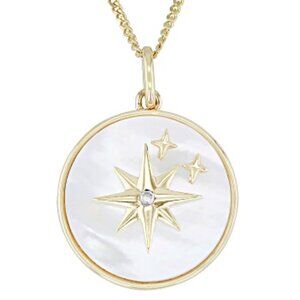 CZ/White Mother of Pearl 14k Yellow Gold over Silver North Star Pendant NEW